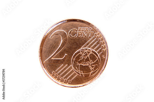 Photo: Pièce de 2 cents détourée sur fond blanc Pièce de 2 cents détourée sur fond blanc