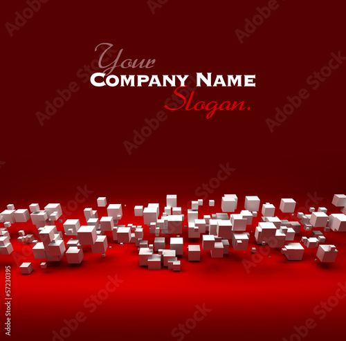 Illustration: Background of cubic particles against a red background Background of cubic particles against a red background