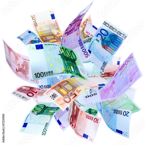 Photo: Falling Euro banknotes isolated on white Falling Euro banknotes isolated on white