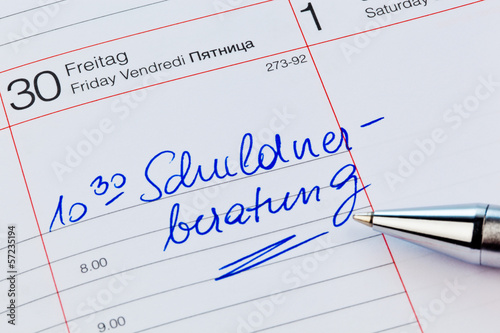 Photo: Kalendernotiz Schuldnerberatung Kalendernotiz Schuldnerberatung