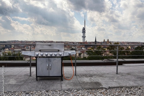 Photo: Grill on a roof with Prague panorama Grill on a roof with Prague panorama