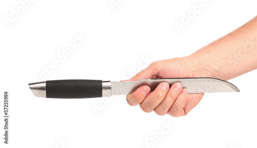 Photo: Black knife in a men hand Black knife in a men hand