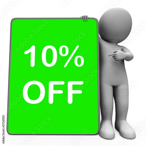 Illustration: Ten Percent Off Tablet Means 10% Reduction Or Sale Online Ten Percent Off Tablet Means 10% Reduction Or Sale Online