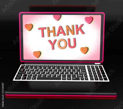 Illustration: Thank You On Laptop Shows Appreciation Thanks And Gratefulness Thank You On Laptop Shows Appreciation Thanks And Gratefulness