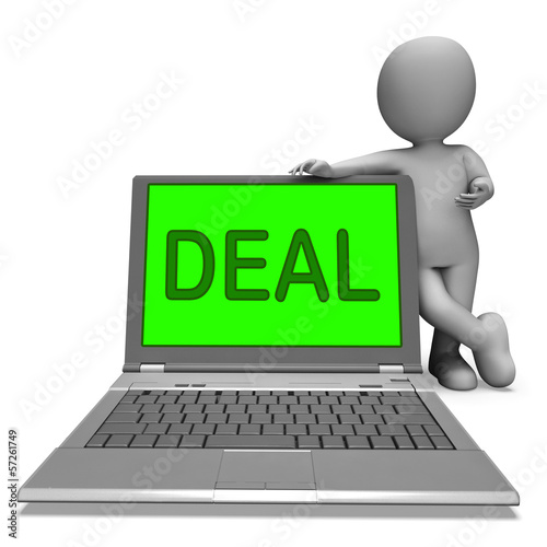 Illustration: Deal Laptop Shows Bargain Contract Or Dealing Online Deal Laptop Shows Bargain Contract Or Dealing Online