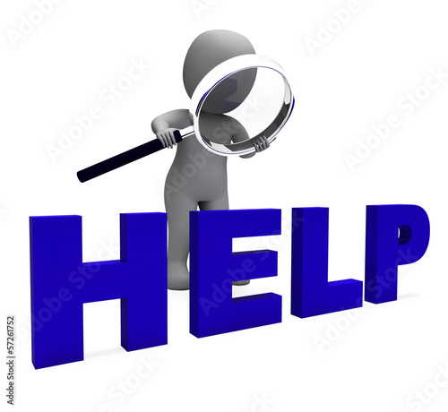 Illustration: Help Character Shows Helpline Helpdesk Assist Or Support Help Character Shows Helpline Helpdesk Assist Or Support