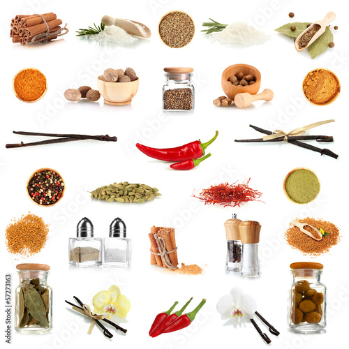 Photo: Various spices and herbs isolated on white Various spices and herbs isolated on white