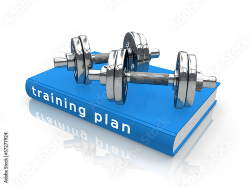 Illustration: book training plan with dumbbell book training plan with dumbbell