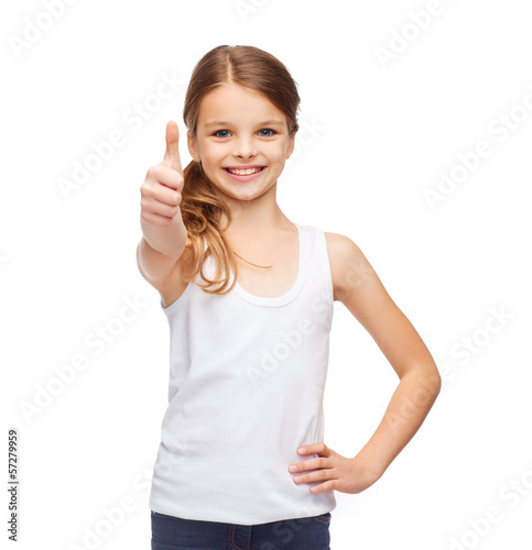 Photo: girl in blank white shirt showing thumbs up girl in blank white shirt showing thumbs up
