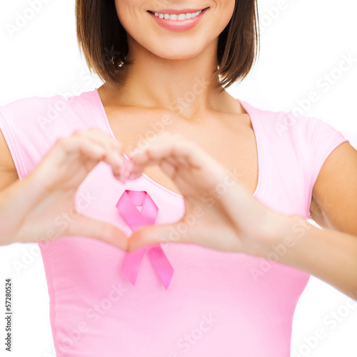 Photo: woman with pink cancer ribbon woman with pink cancer ribbon