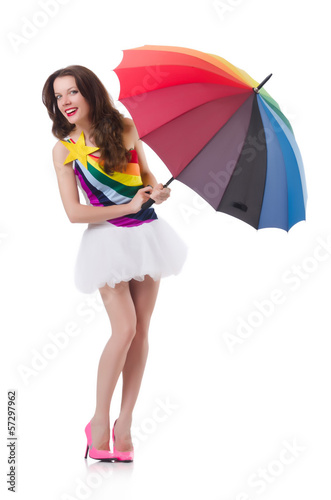 Photo: Woman with umbrella isolated on white Woman with umbrella isolated on white