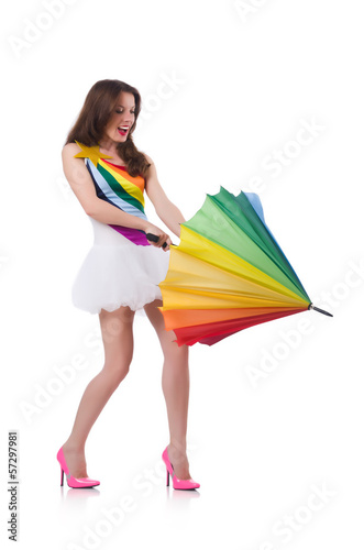 Photo: Woman with umbrella isolated on white Woman with umbrella isolated on white