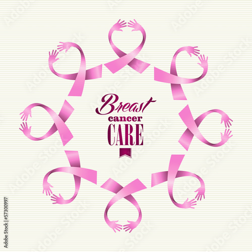 Vector: Breast cancer awareness ribbon women hands circle shape. Breast cancer awareness ribbon women hands circle shape.