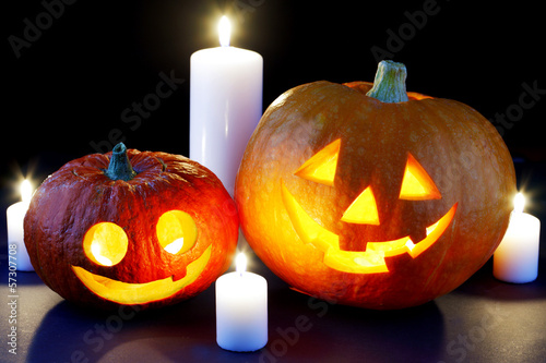 Photo: Halloween pumpkins and candles Halloween pumpkins and candles