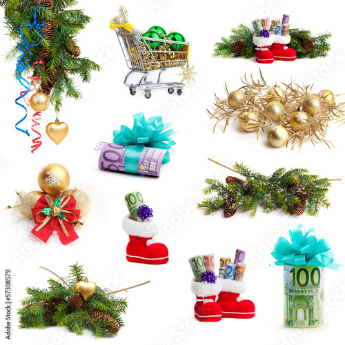 Photo: Christmas collection isolated on white background. money as a g Christmas collection isolated on white background. money as a g