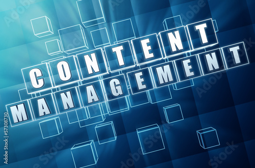 Illustration: content management in blue glass cubes - internet concept content management in blue glass cubes - internet concept
