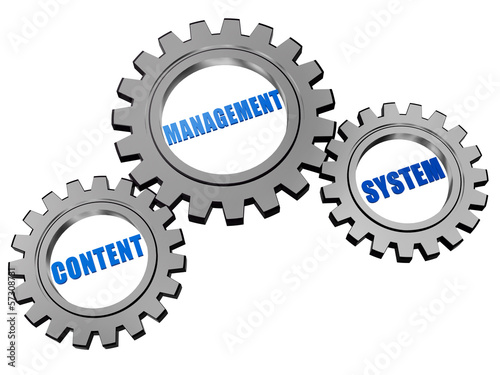 Illustration: content management system in silver grey gears content management system in silver grey gears