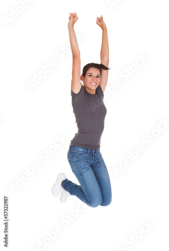 Photo: Happy Woman With Arm Raised Happy Woman With Arm Raised