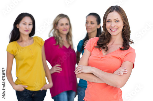 Photo: Natural models posing with brunette in foreground Natural models posing with brunette in foreground