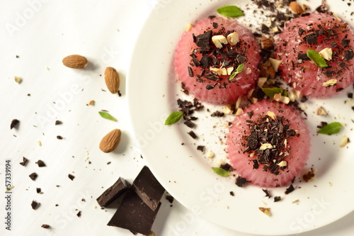 Photo: Watermelon jelly with chocolate and almonds Watermelon jelly with chocolate and almonds