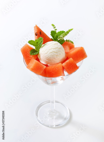Photo: White ice cream with watermelon White ice cream with watermelon