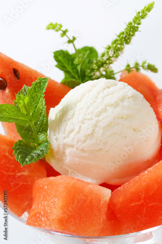 Photo: White ice cream with watermelon White ice cream with watermelon
