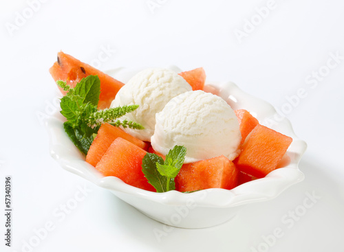 Photo: White ice cream with watermelon White ice cream with watermelon