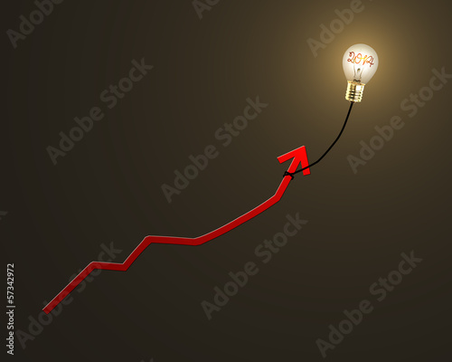 Photo: Glowing lamp balloon with 2014 inside hanging growth red arrow f Glowing lamp balloon with 2014 inside hanging growth red arrow f