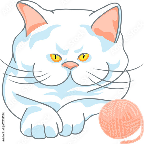 Vector: vector cute white cat with ball of yarn vector cute white cat with ball of yarn