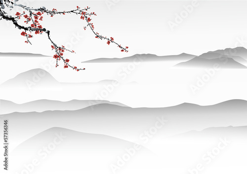 Vector: mountain painting chinese painting mountain painting chinese painting