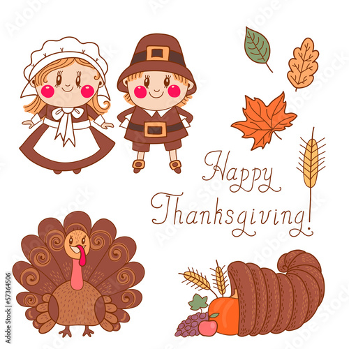 Vector: Set of elements for design on Thanksgiving Day Set of elements for design on Thanksgiving Day