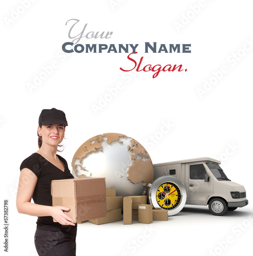 Photo: Female currier on a Perfect delivery Female currier on a Perfect delivery