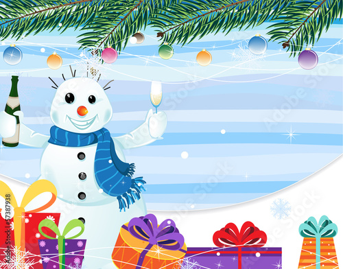Vector: Snowman with a bottle of champagne Snowman with a bottle of champagne