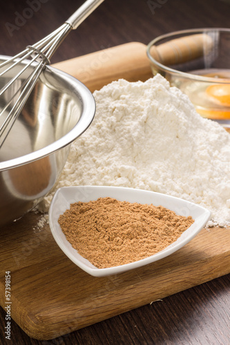 Photo: Baking ingredients background Baking ingredients background
