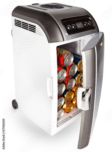 Photo: The portable road refrigerator with cans inside The portable road refrigerator with cans inside