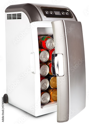 Photo: The portable road refrigerator with cans inside.. The portable road refrigerator with cans inside..