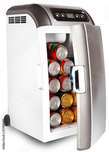 Photo: The portable road refrigerator with cans inside.. The portable road refrigerator with cans inside..