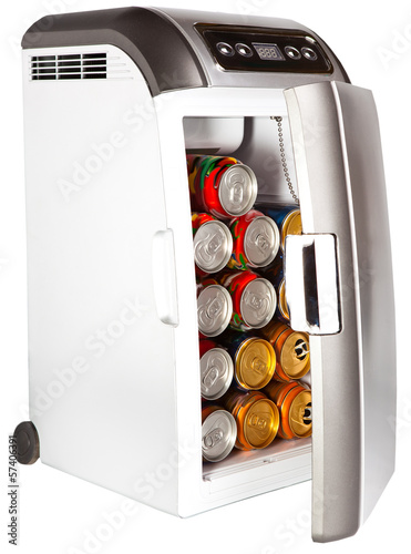 Photo: The portable road refrigerator with cans inside.. The portable road refrigerator with cans inside..