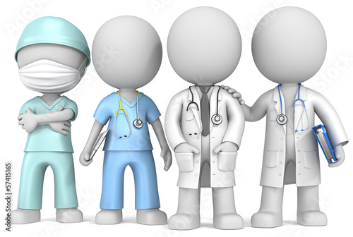Illustration: Dude the Doctors and Nurse x 4 standing in a row. Dude the Doctors and Nurse x 4 standing in a row.