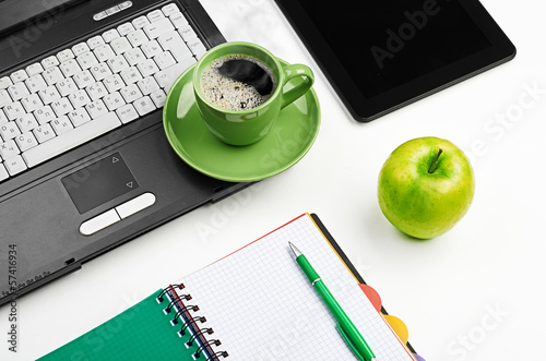 Photo: green apple on worplace green apple on worplace