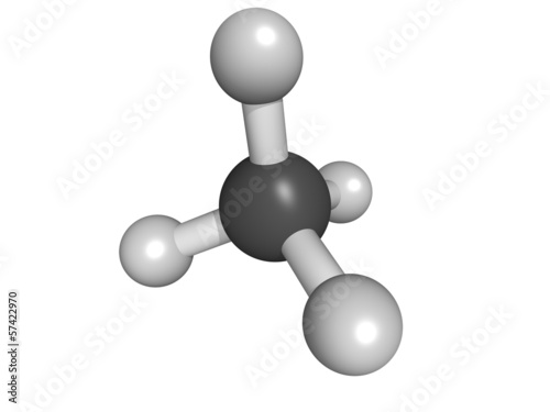 Illustration: Methane (CH4) gas molecule, molecular model Methane (CH4) gas molecule, molecular model