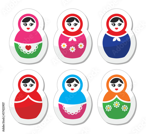 Vector: Russian doll, retro babushka vector icons set Russian doll, retro babushka vector icons set