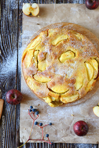 Photo: apple-quince round cake, top view apple-quince round cake, top view
