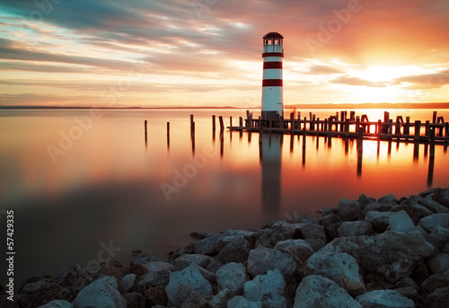 Fototapeta Landscape ocean sunset - lighthouse