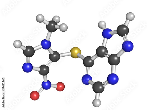 Illustration: Azathioprine immunosuppressive drug, chemical structure Azathioprine immunosuppressive drug, chemical structure