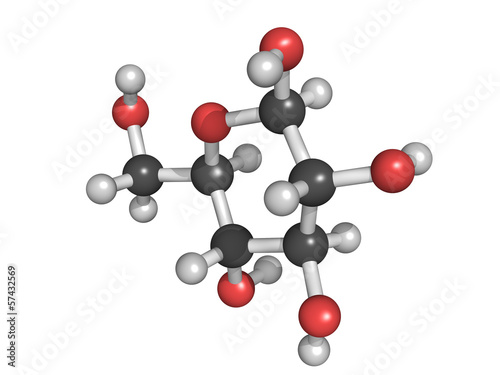 Illustration: Glucose (beta-D-glucose, grape sugar, dextrose) molecule Glucose (beta-D-glucose, grape sugar, dextrose) molecule