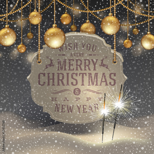 Vector: Christmas decoration and banner with holidays greeting Christmas decoration and banner with holidays greeting