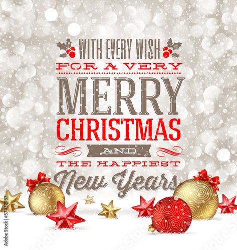 Vector: Christmas greetings and holidays baubles on a snow Christmas greetings and holidays baubles on a snow