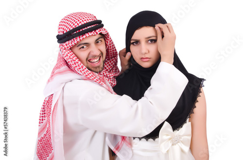 Photo: Arab man with his wife on white Arab man with his wife on white