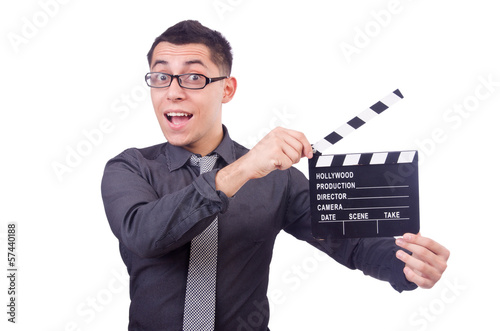 Photo: Funny man with movie clapper Funny man with movie clapper
